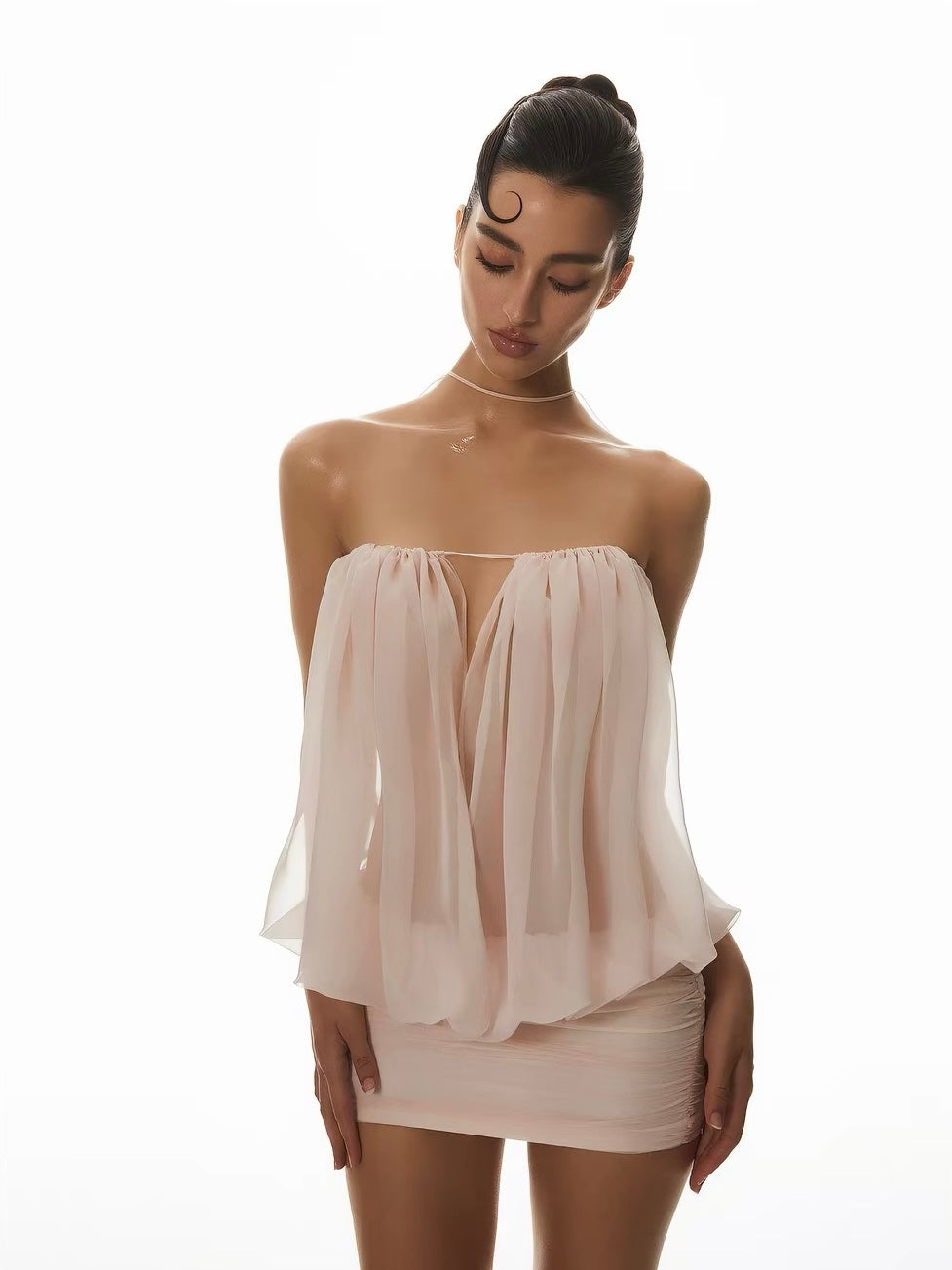 Aveline® Rosé Chiffon Drape Mini Dress